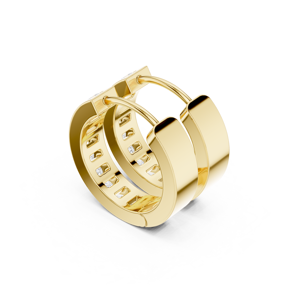Channel Set Diamond Hoop Earrings in Yellow Gold