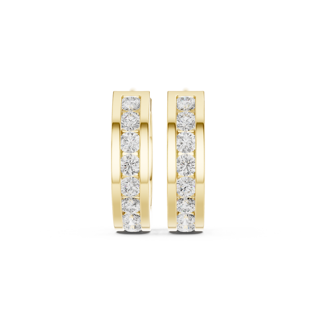 Channel Set Diamond Hoop Earrings in Yellow Gold
