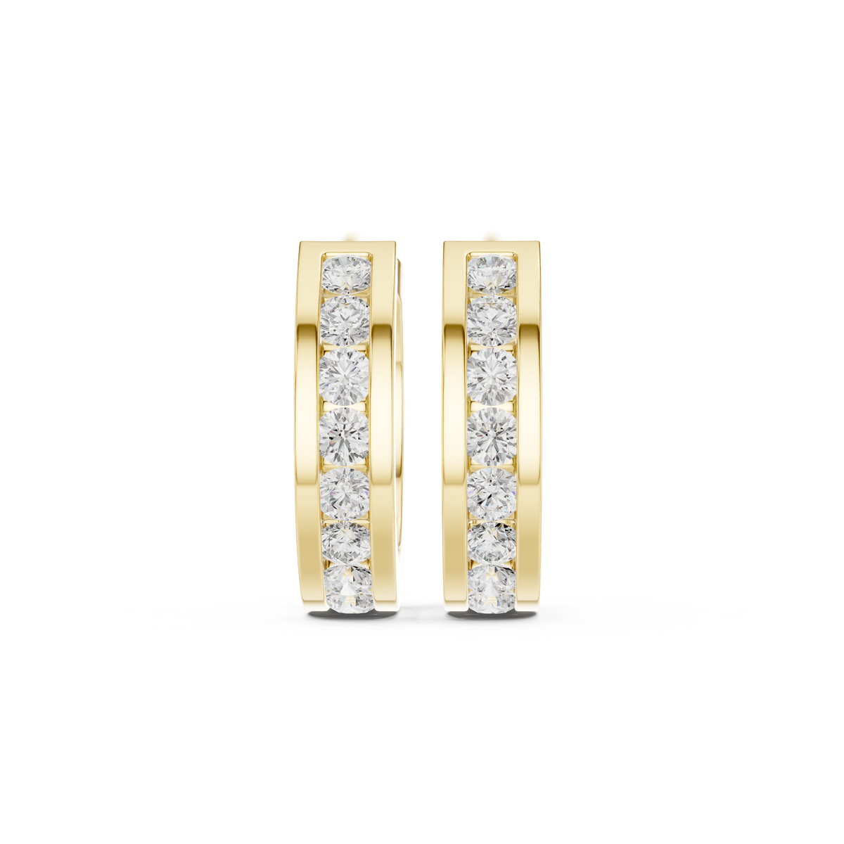 Channel Set Diamond Hoop Earrings in Yellow Gold