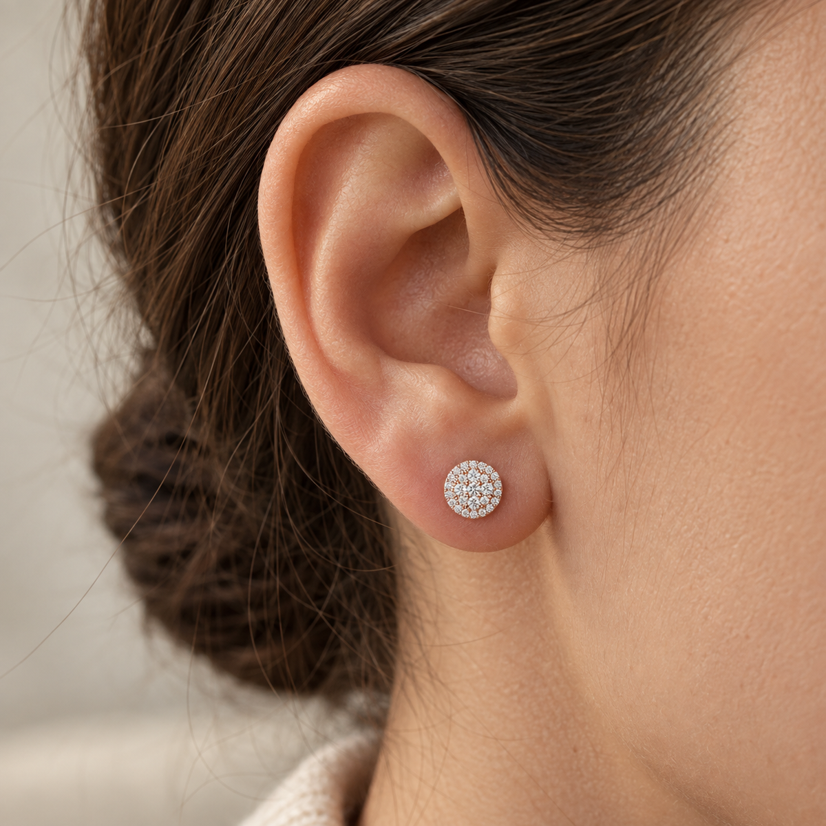 Round Lab Grown Diamond Cluster Stud Earrings