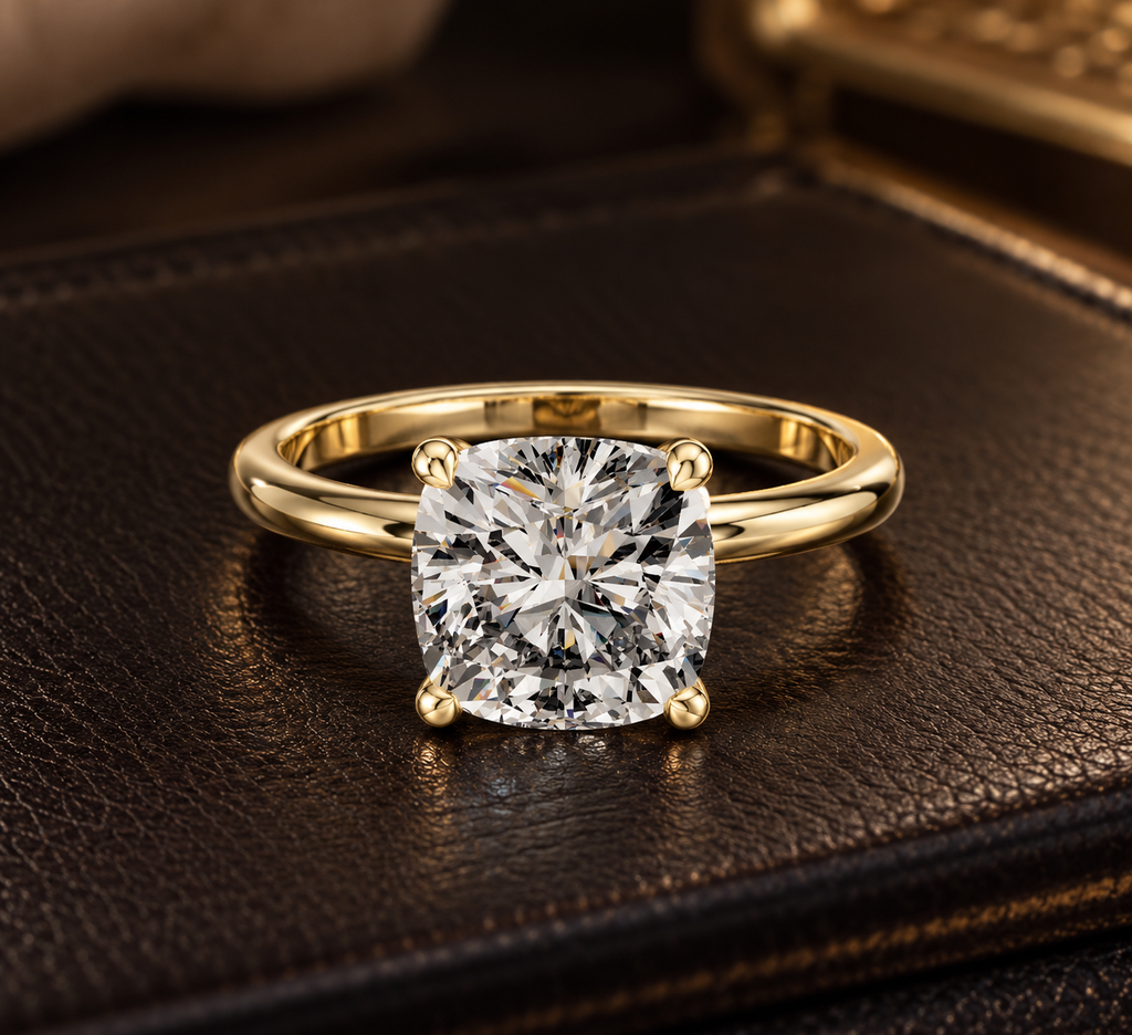 Cushion cut Lab Grown Diamond Solitaire Ring
