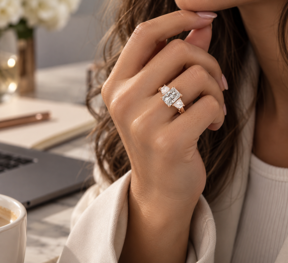 Radiant cut Three Stone Lab Grown Diamond Ring