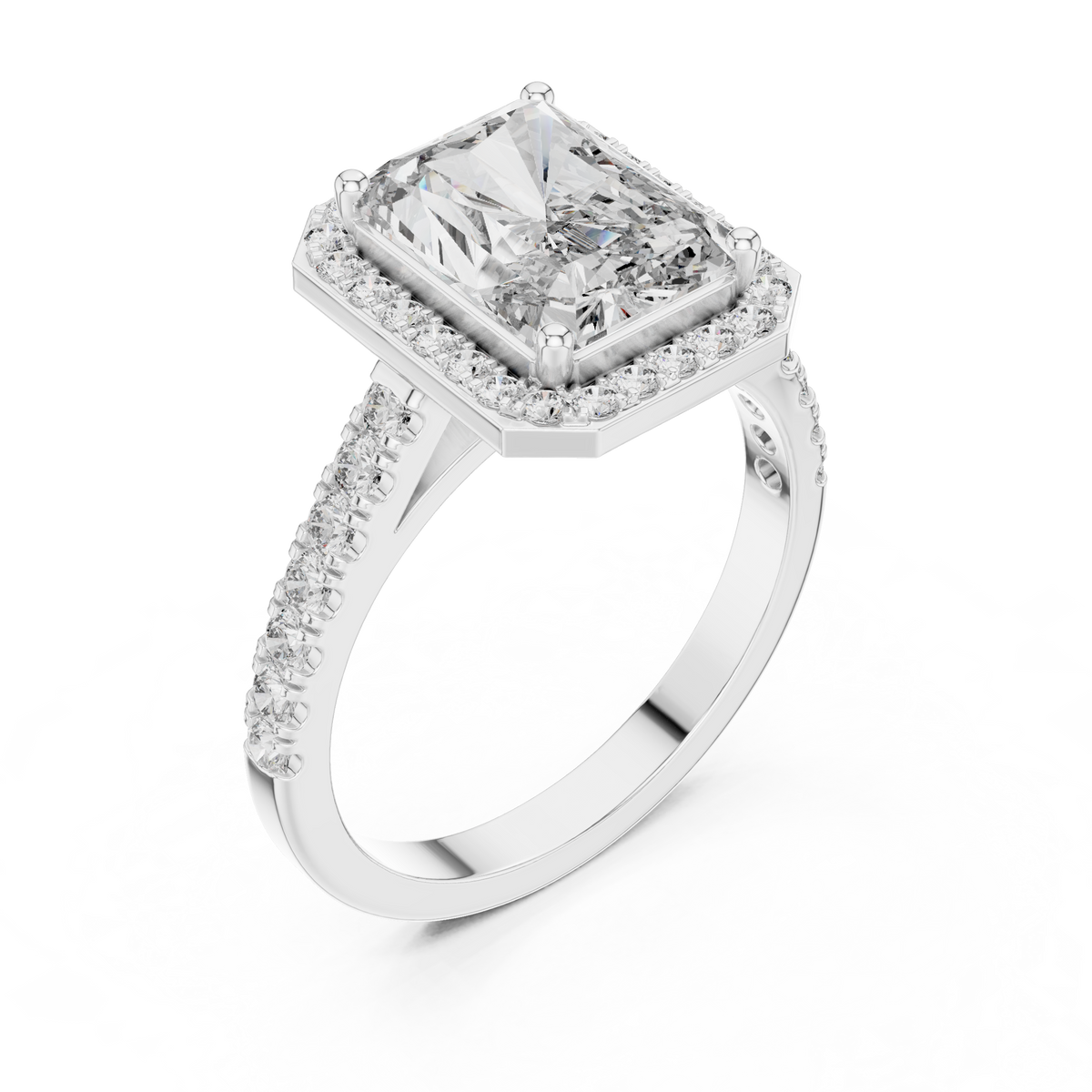 Radiant Cut Lab Diamond Halo Engagement Ring