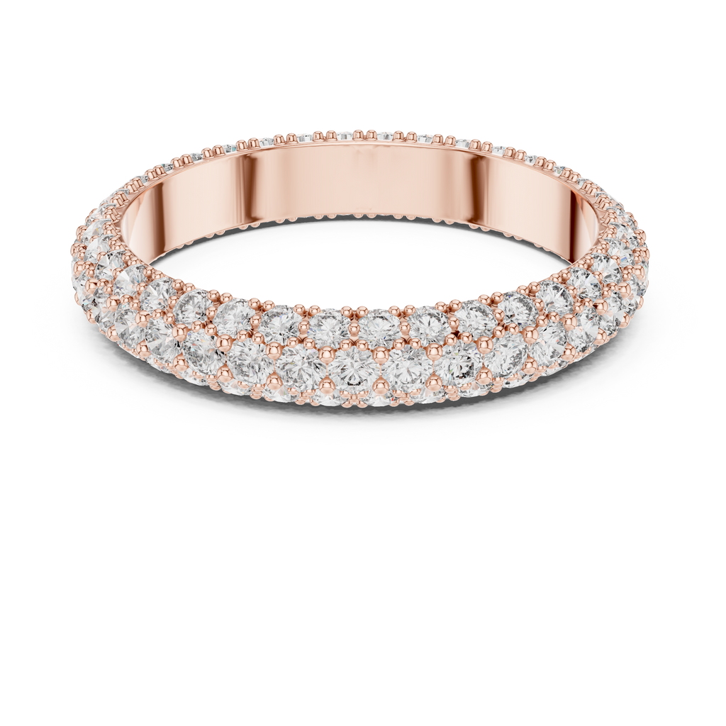 Three Row Pave set Lab Grown Diamond Wedding Band