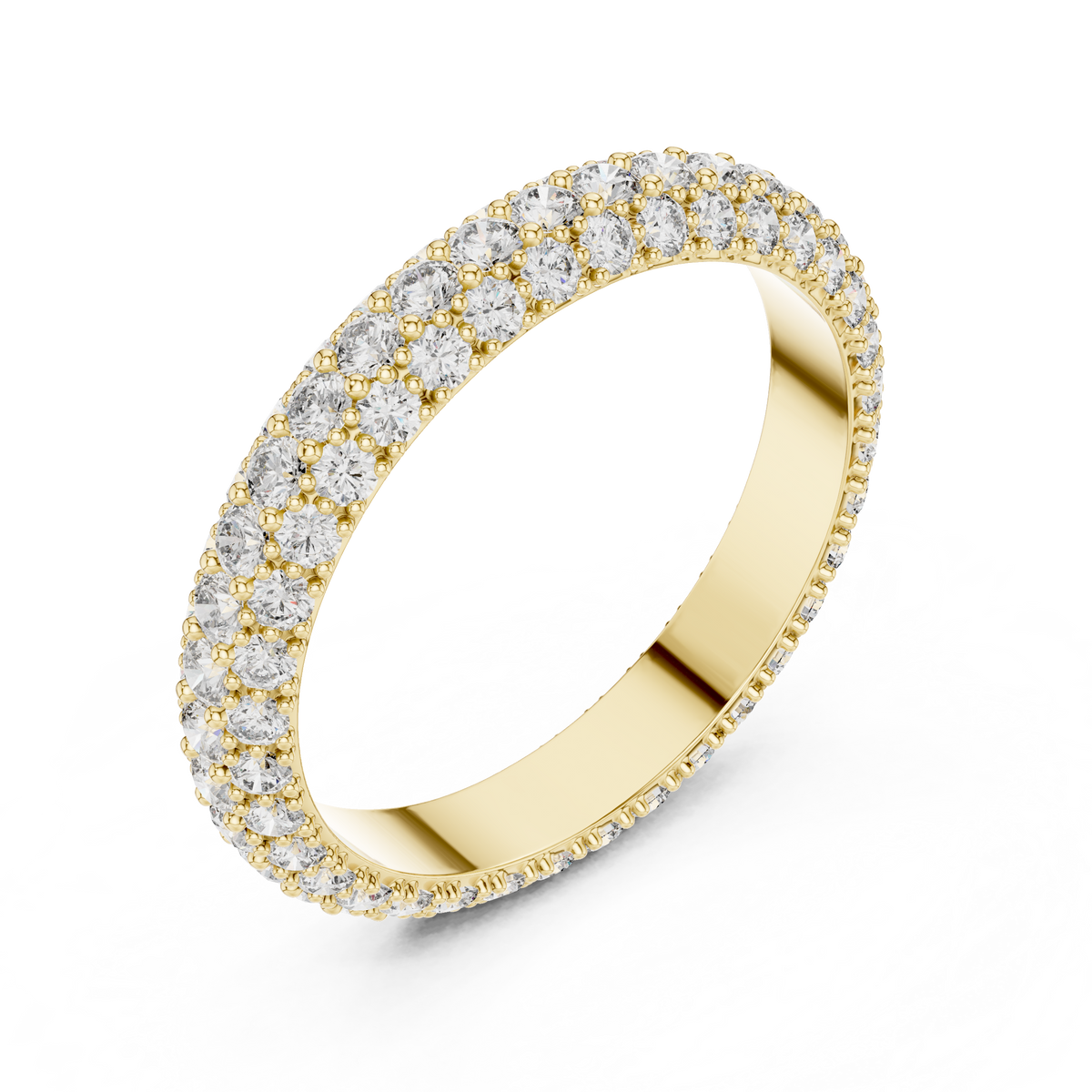 Three Row Pave set Lab Grown Diamond Wedding Band
