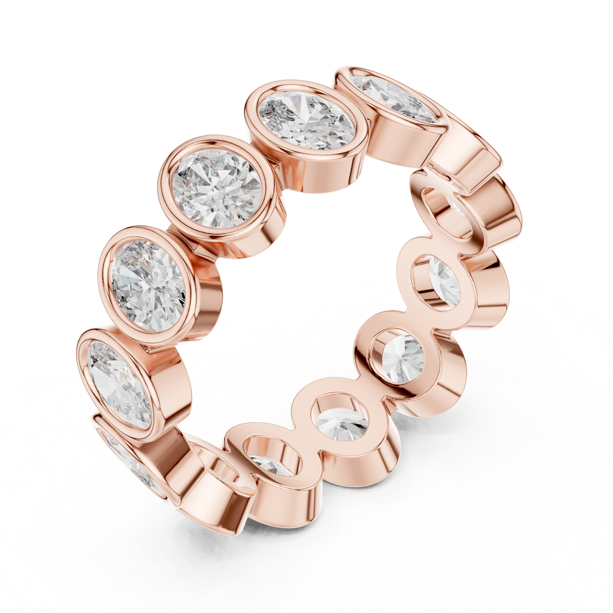 Oval Shape Lab Grown Diamond Bezel Wedding Band