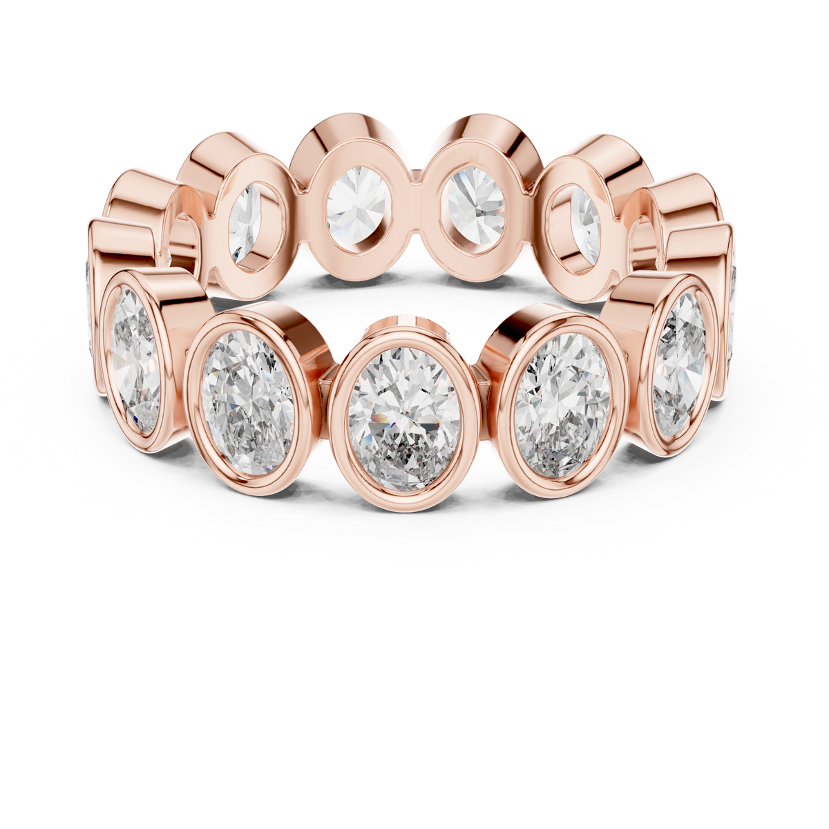 Oval Shape Lab Grown Diamond Bezel Wedding Band