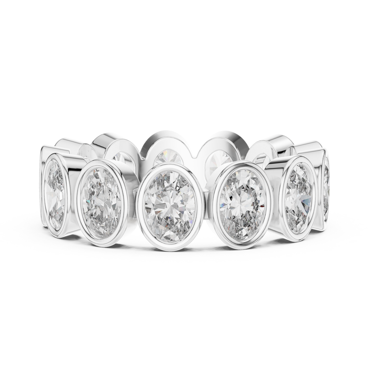 Oval Shape Lab Grown Diamond Bezel Wedding Band