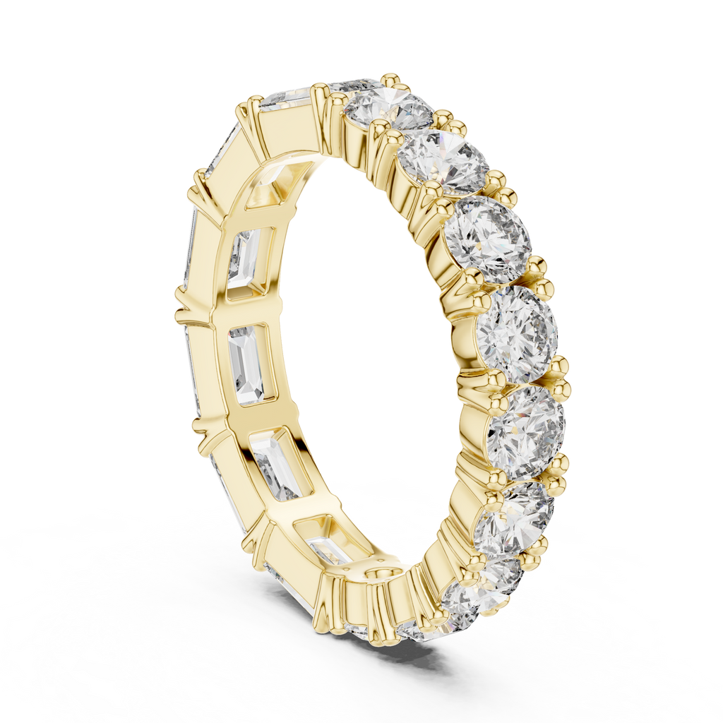 Emerald & Round Cut Lab Grown Diamond Wedding Band