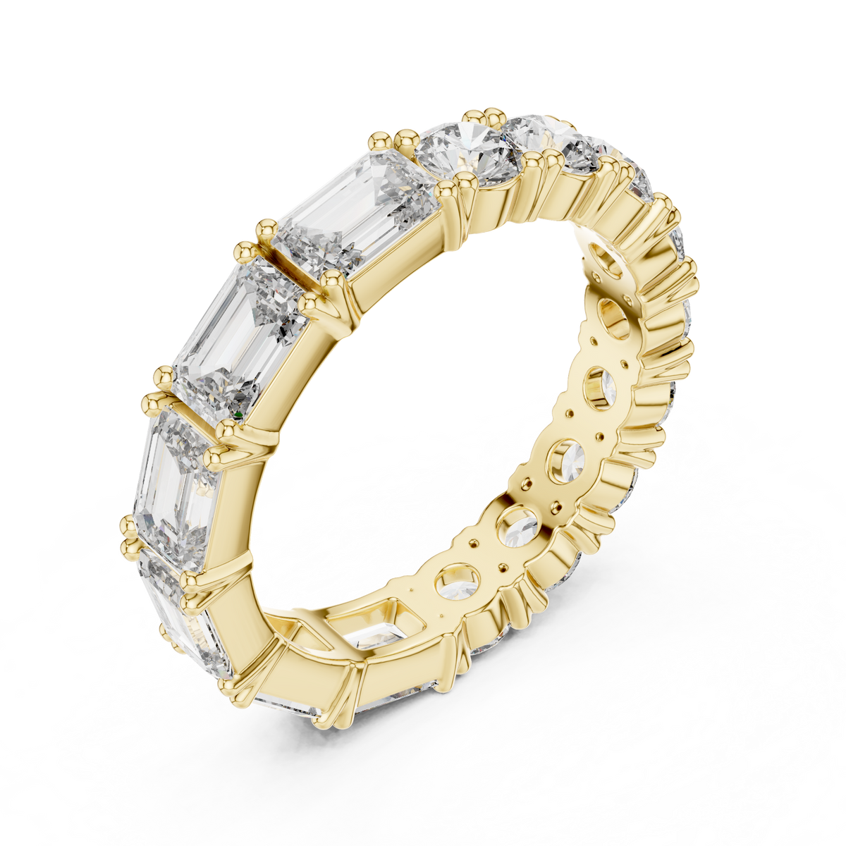 Emerald & Round Cut Lab Grown Diamond Wedding Band