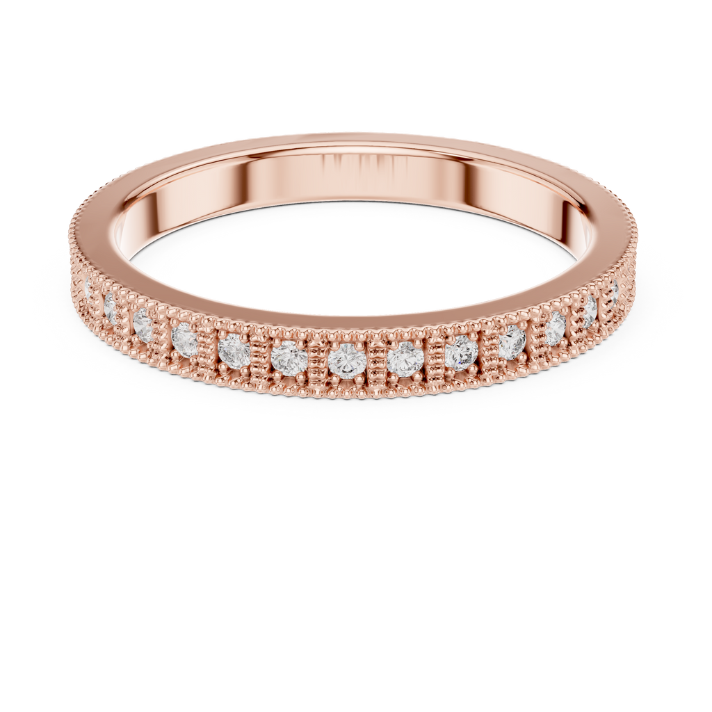 Round Diamond Milgrain set Wedding Band - Minimal Ring