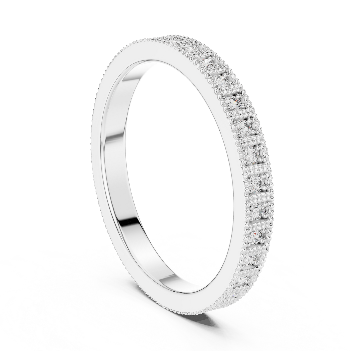 Round Diamond Milgrain set Wedding Band - Minimal Ring