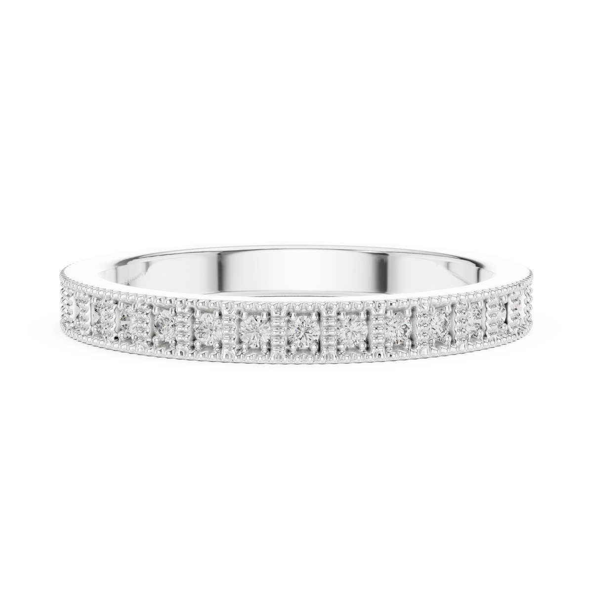 Round Diamond Milgrain set Wedding Band - Minimal Ring
