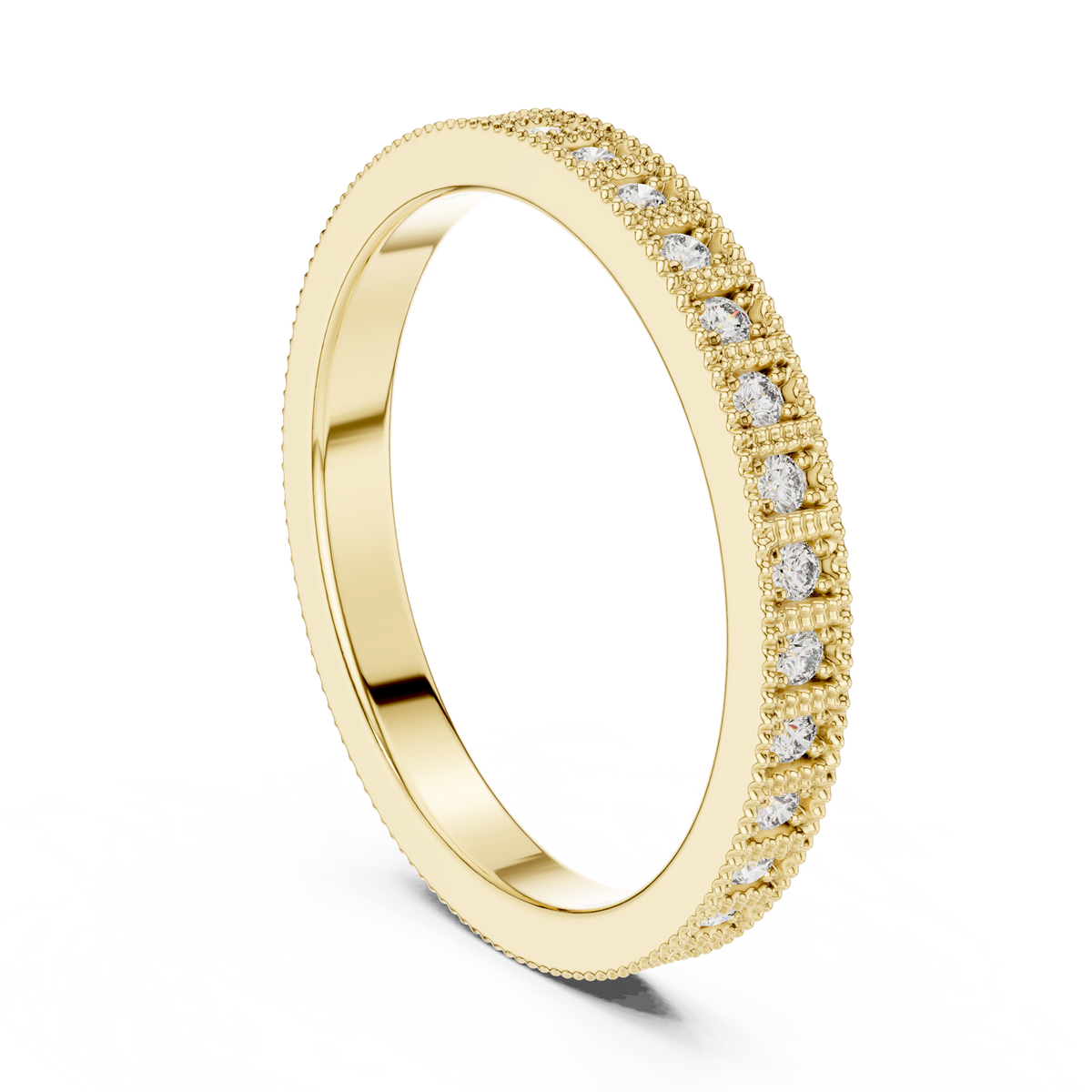 Round Diamond Milgrain set Wedding Band - Minimal Ring