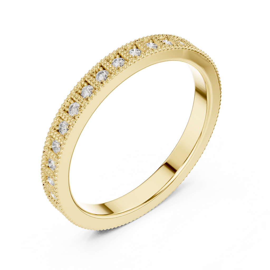 Round Diamond Milgrain set Wedding Band - Minimal Ring