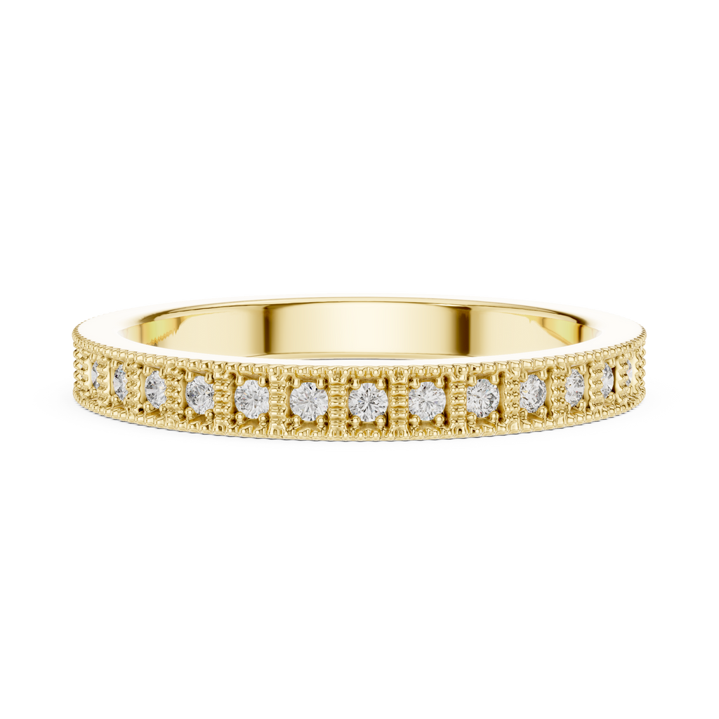 Round Diamond Milgrain set Wedding Band - Minimal Ring