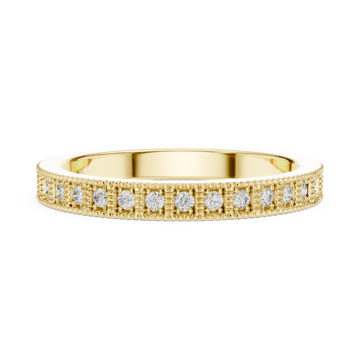 Round Diamond Milgrain set Wedding Band - Minimal Ring