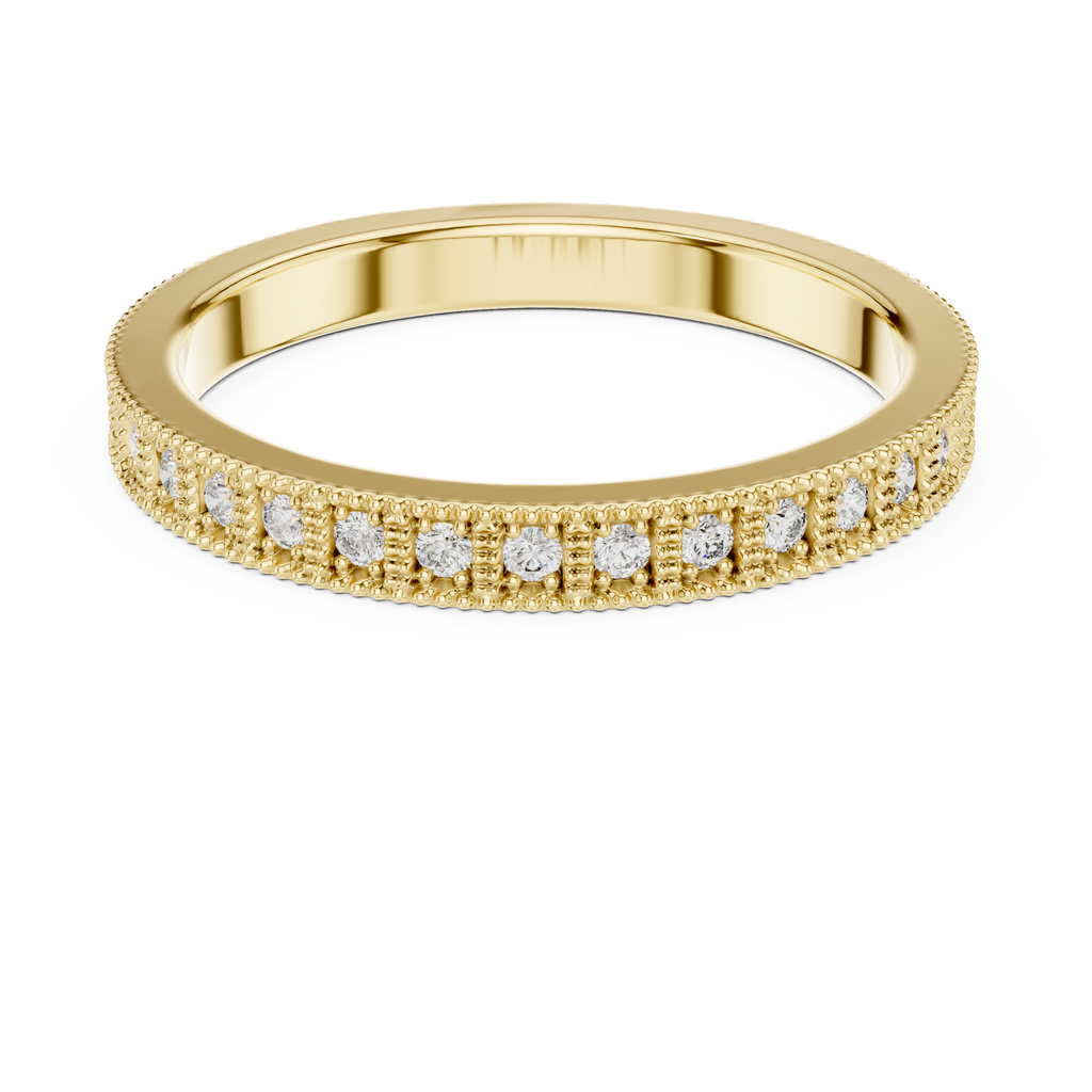 Round Diamond Milgrain set Wedding Band - Minimal Ring