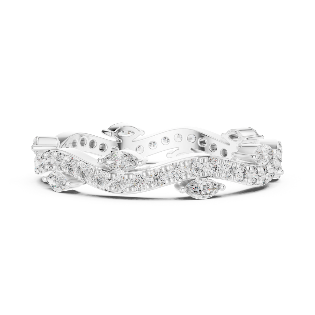 Curve Marquise Diamond Leaf Style Wedding Band