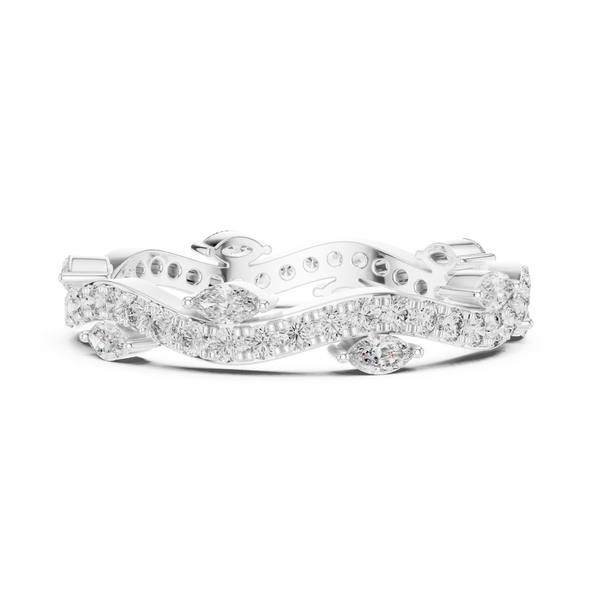 Curve Marquise Diamond Leaf Style Wedding Band