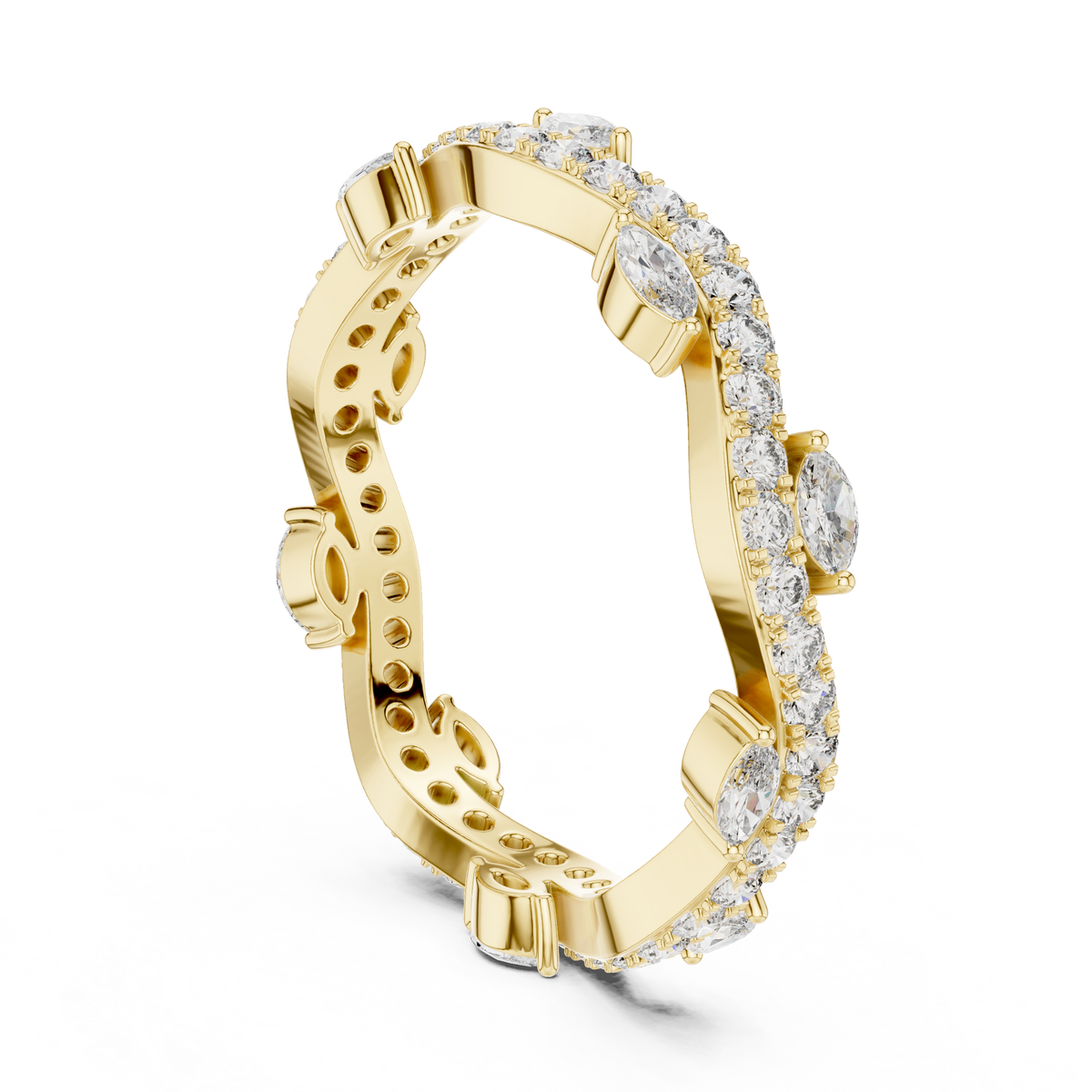 Curve Marquise Diamond Leaf Style Wedding Band