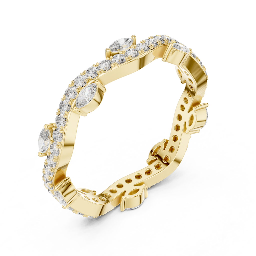 Curve Marquise Diamond Leaf Style Wedding Band