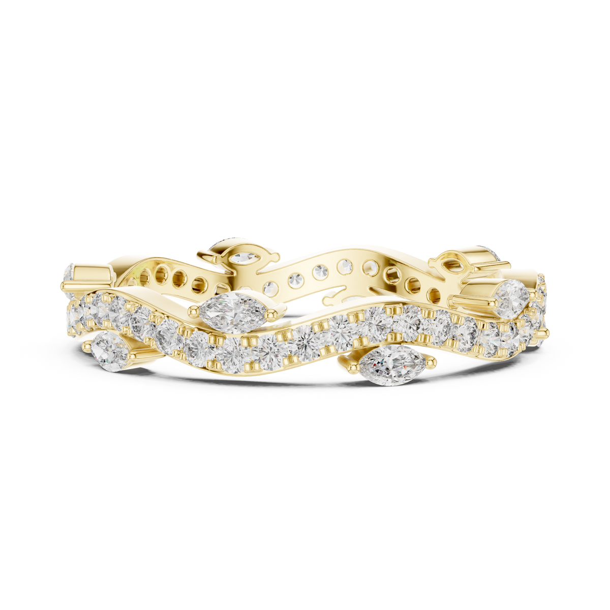 Curve Marquise Diamond Leaf Style Wedding Band