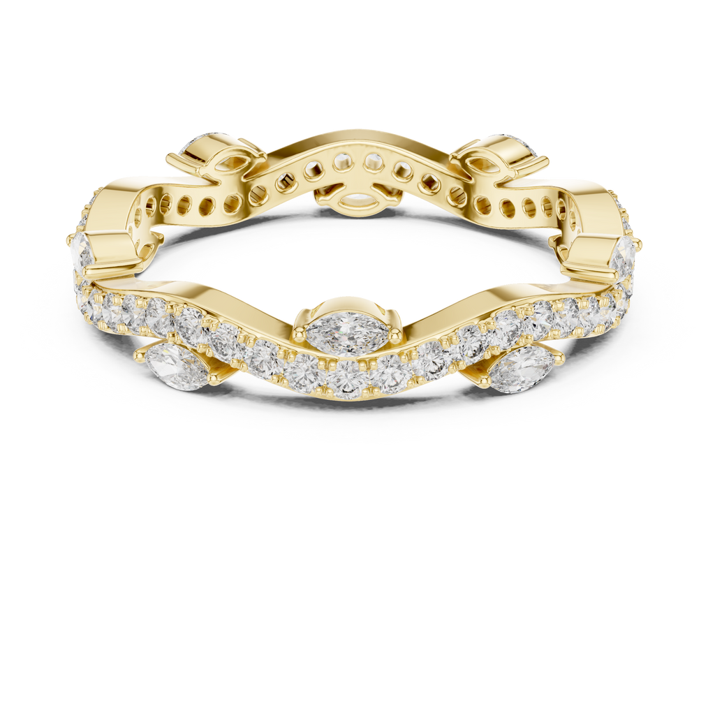 Curve Marquise Diamond Leaf Style Wedding Band
