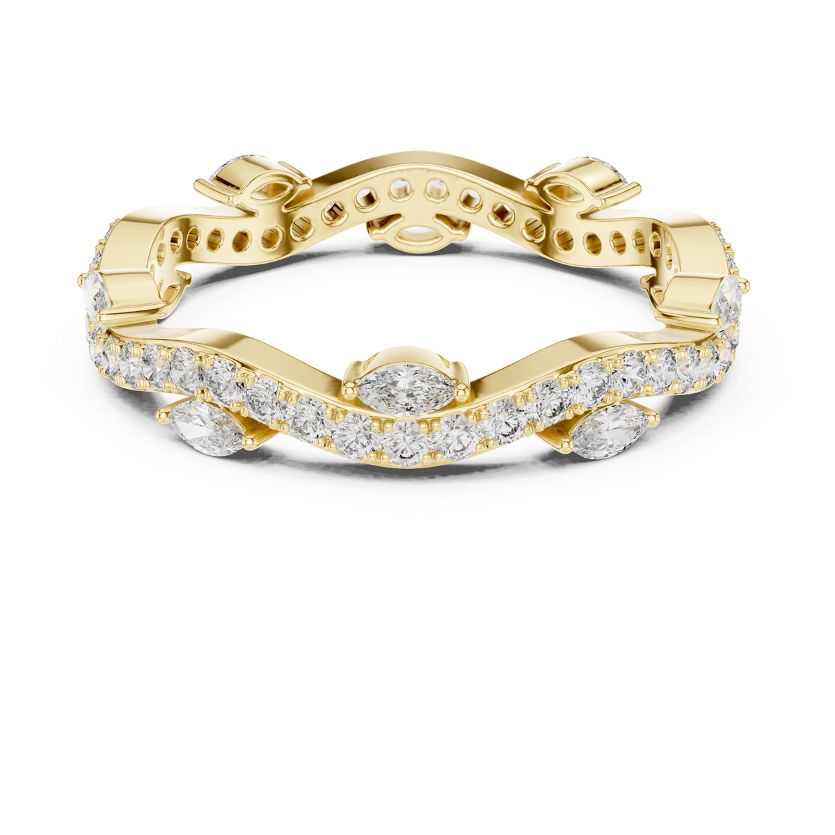 Curve Marquise Diamond Leaf Style Wedding Band