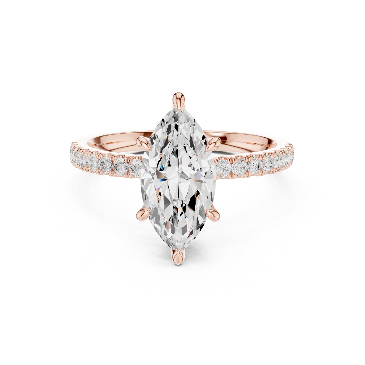 Marquise cut Lab Grown Diamond Solitaire Ring with Unique Basket