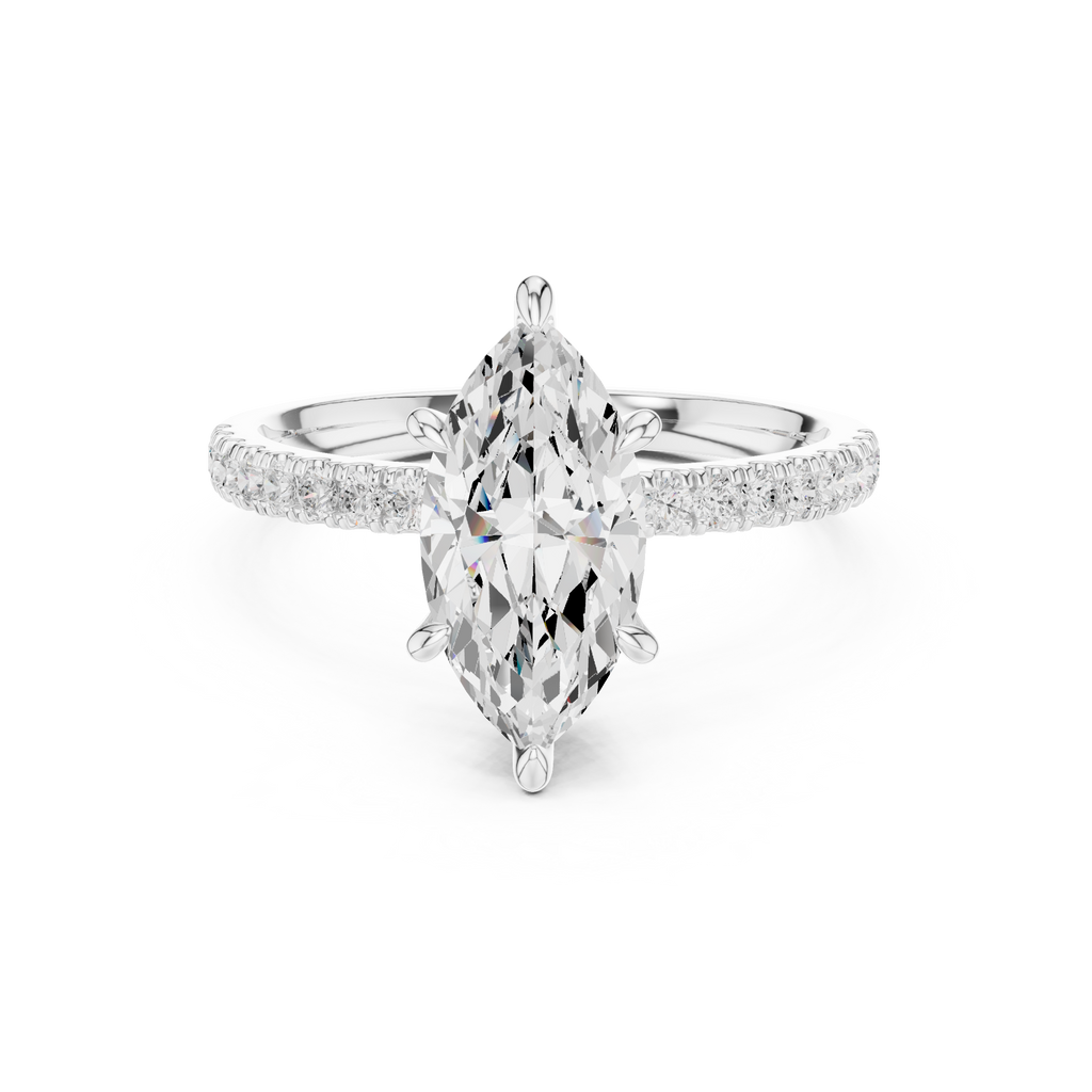 Marquise cut Lab Grown Diamond Solitaire Ring with Unique Basket