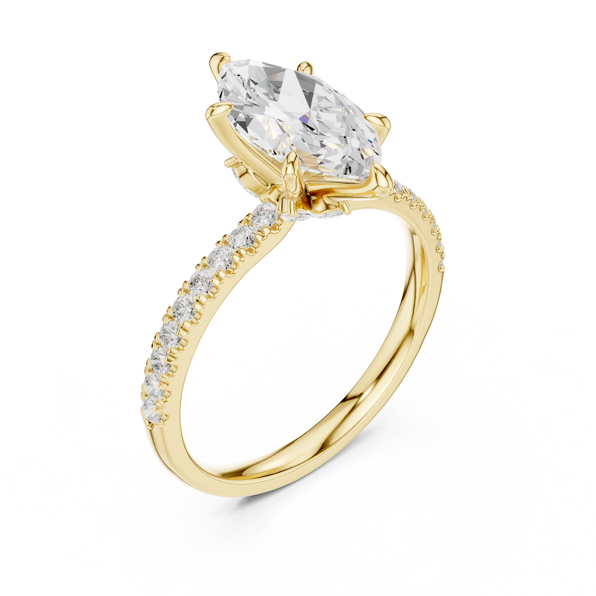 Marquise cut Lab Grown Diamond Solitaire Ring with Unique Basket
