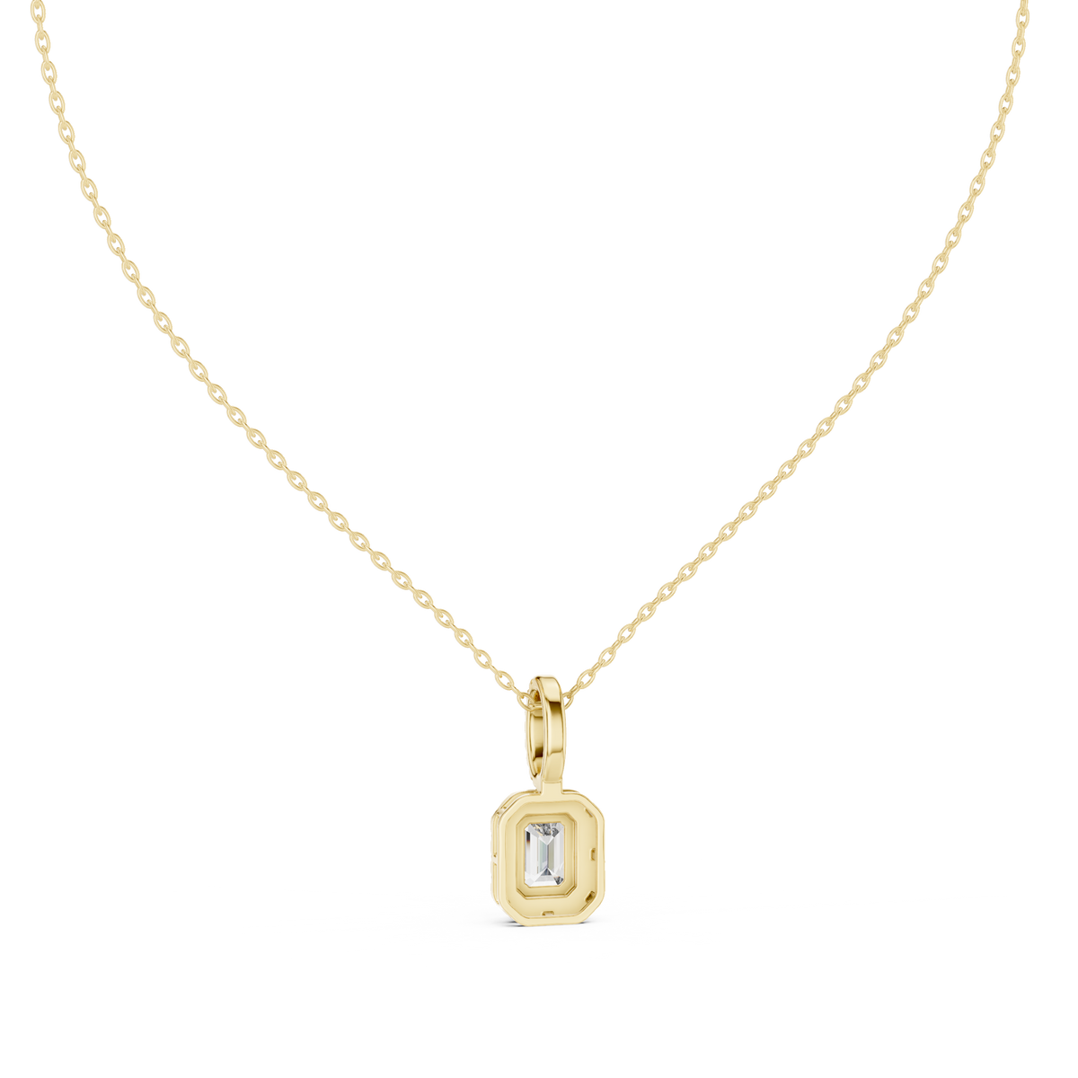 Elegant emerald cut diamond halo necklace for women by Grauvjewerly