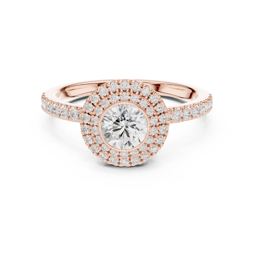 Round cut Lab Diamond Double Halo Engagement Ring
