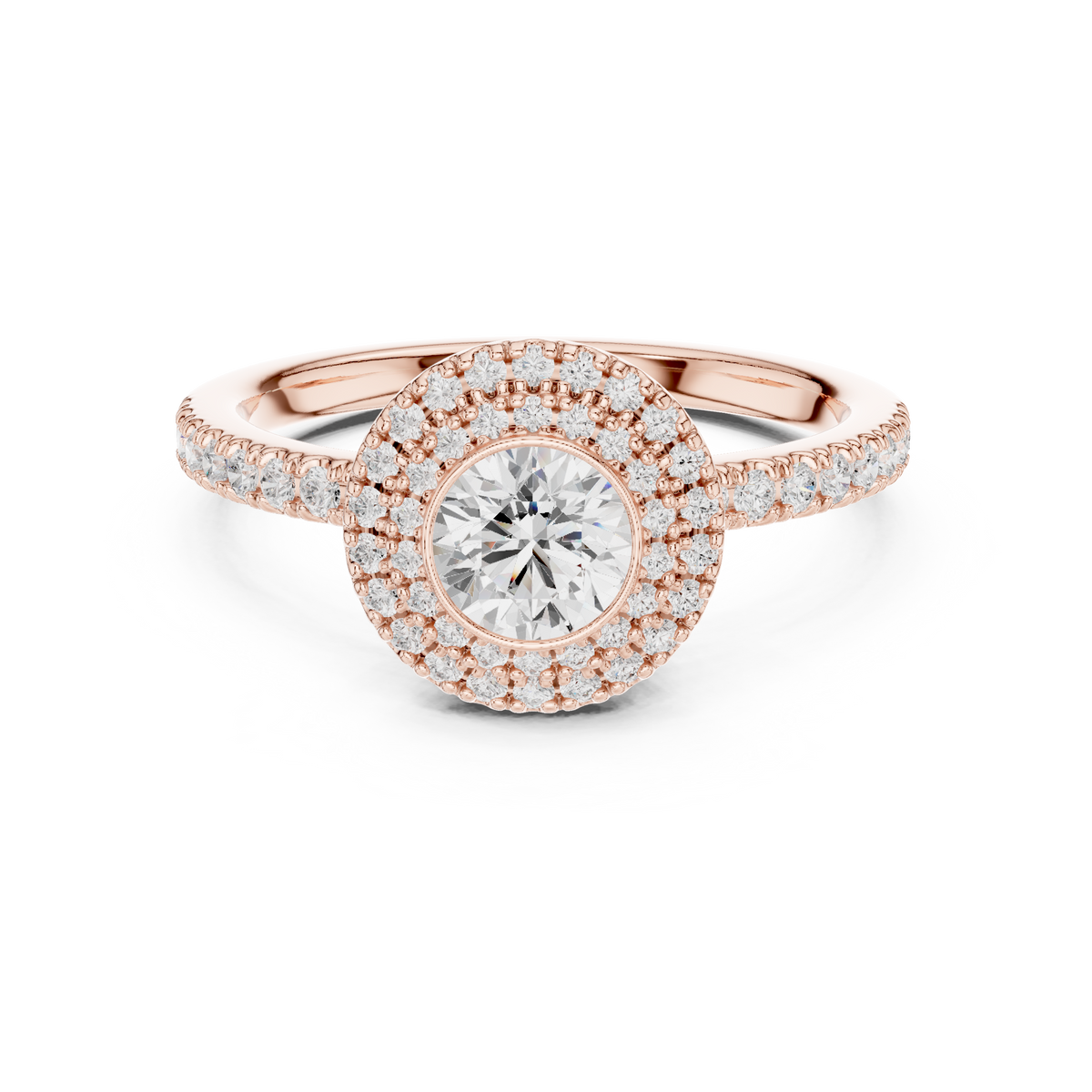 Round cut Lab Diamond Double Halo Engagement Ring