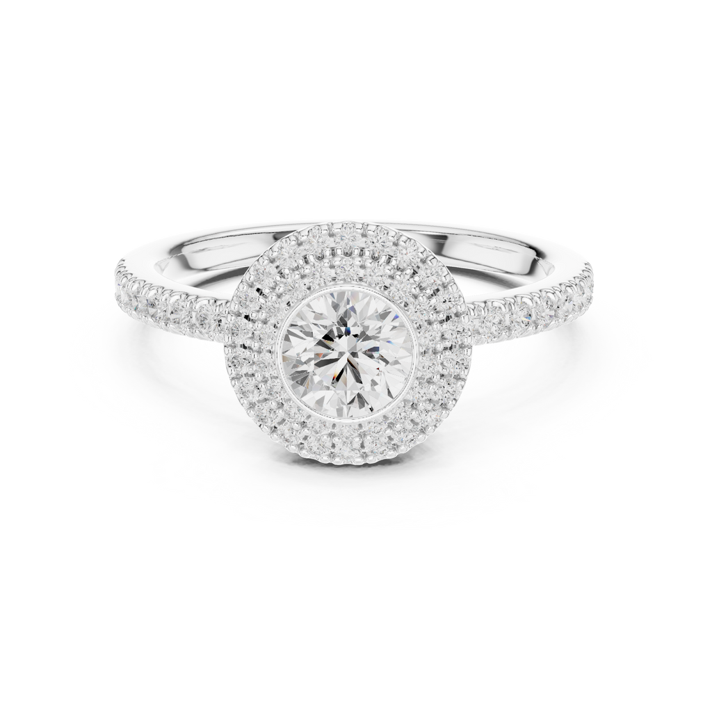Round cut Lab Diamond Double Halo Engagement Ring
