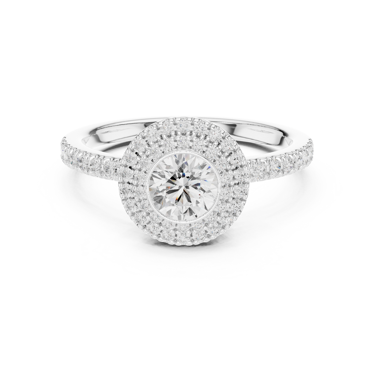 Round cut Lab Diamond Double Halo Engagement Ring
