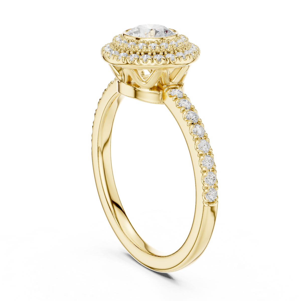 Round cut Lab Diamond Double Halo Engagement Ring