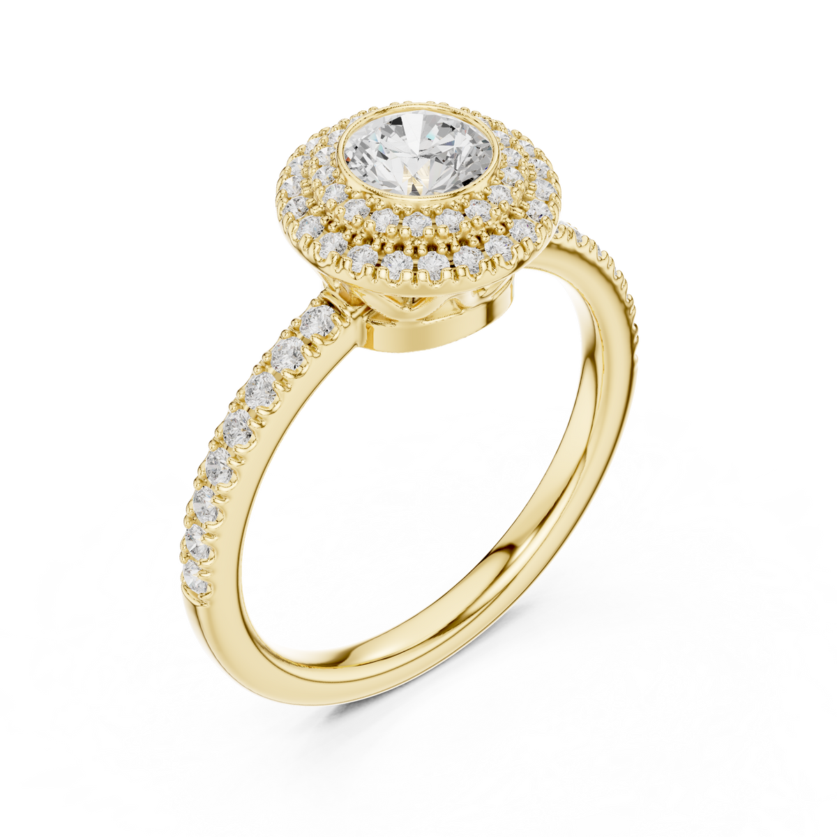 Round cut Lab Diamond Double Halo Engagement Ring