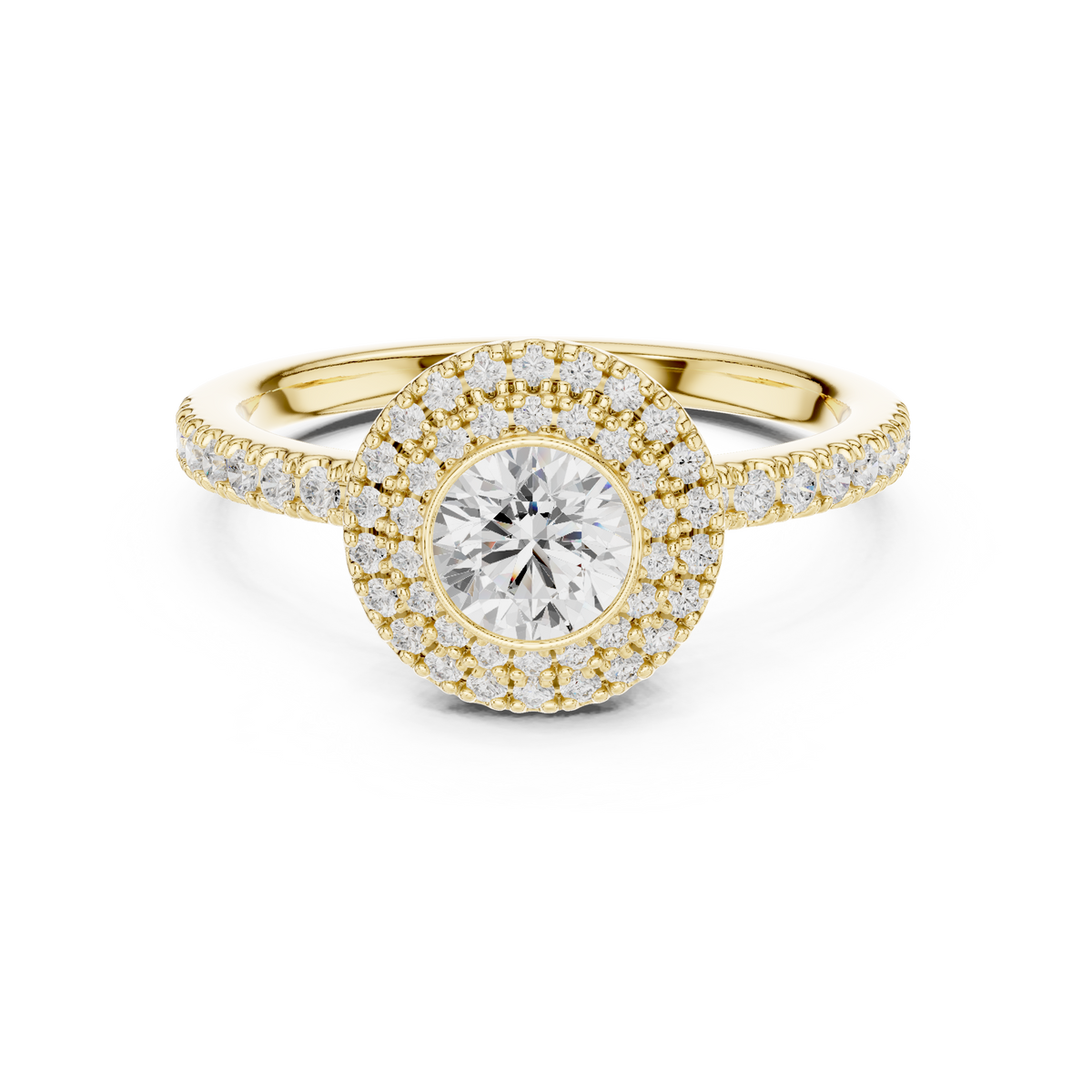 Round cut Lab Diamond Double Halo Engagement Ring