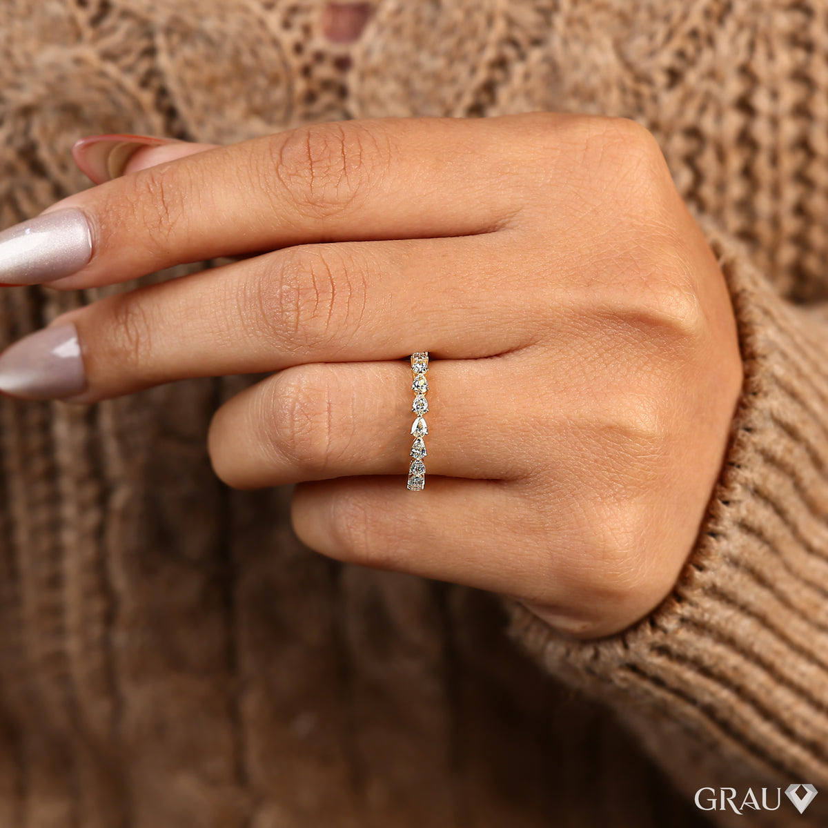 dainty pear cut lab grown diamond band