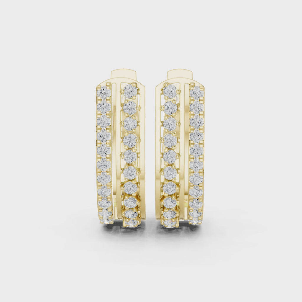 Round Diamond Wide Double Row Hoop Earrings