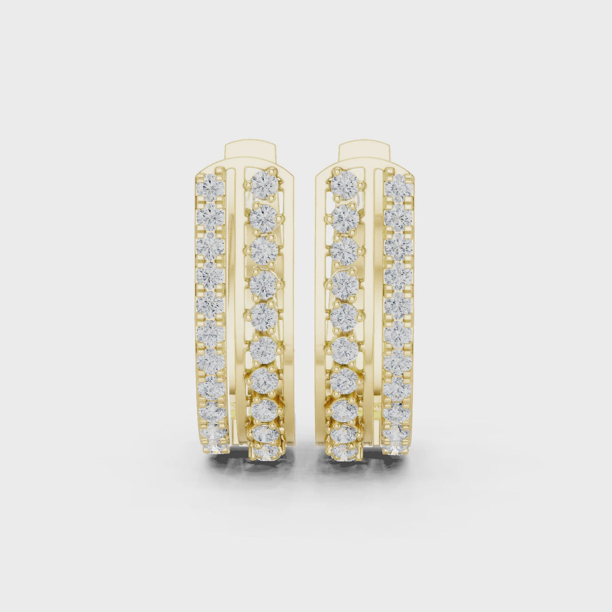 Round Diamond Wide Double Row Hoop Earrings