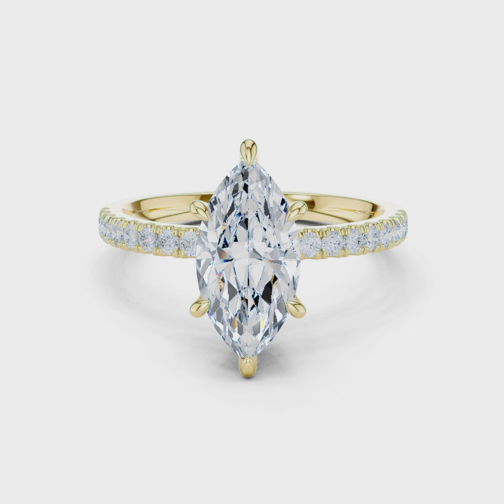 Marquise cut Lab Grown Diamond Solitaire Ring with Unique Basket