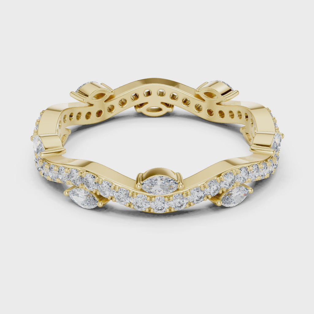 Curve Marquise Diamond Leaf Style Wedding Band