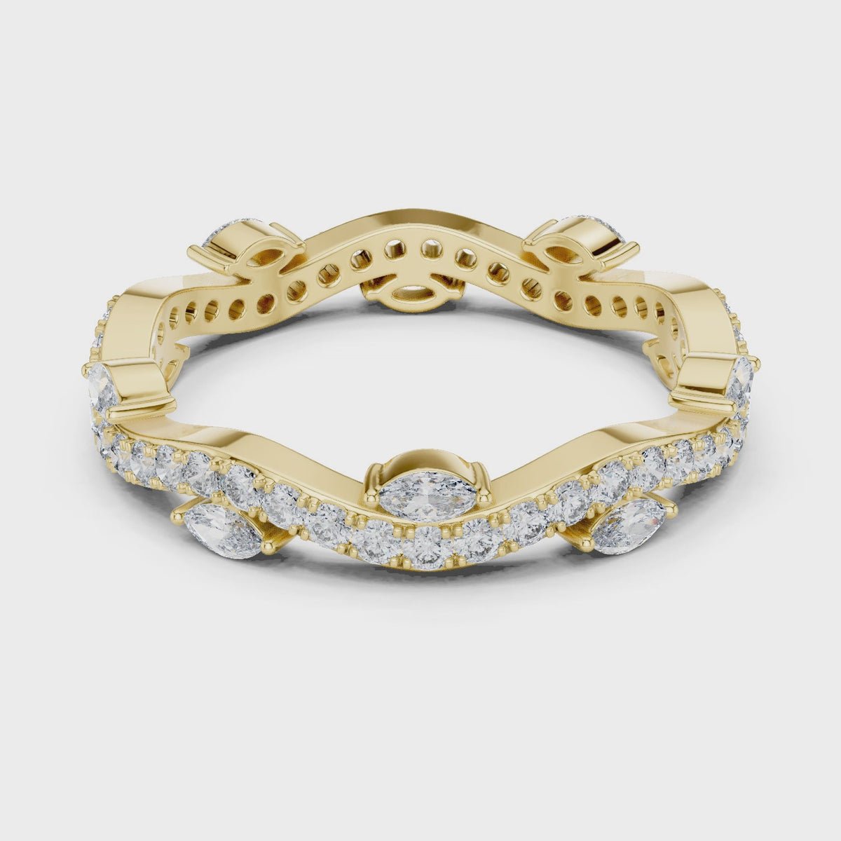 Curve Marquise Diamond Leaf Style Wedding Band