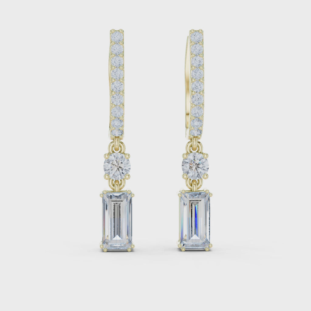 Emerald cut Diamond Dangle Drop Earrings
