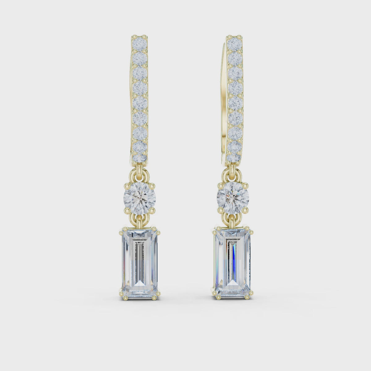 Emerald cut Diamond Dangle Drop Earrings