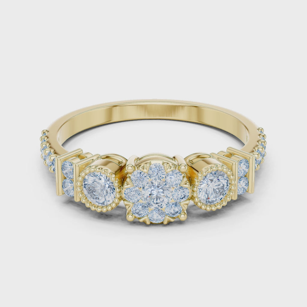 Round cut Three Stone Lab Diamond Engagement Ring - Vintage Style