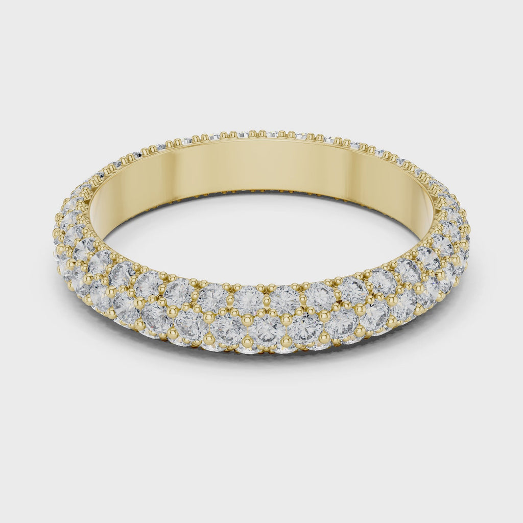 Three Row Pave set Lab Grown Diamond Wedding Band